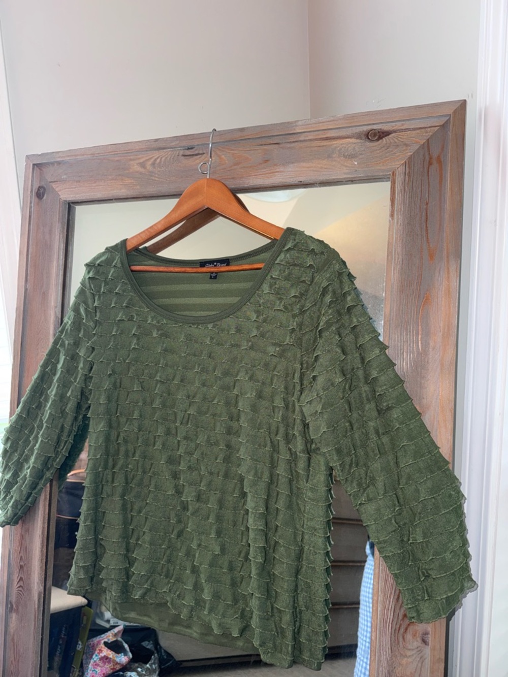 Link Olive Green Ruffle Textured Top